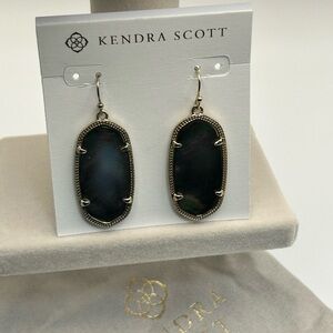 Kendra Scott Elle Earrings Black Iridescent 1.5" Drop & Pouch